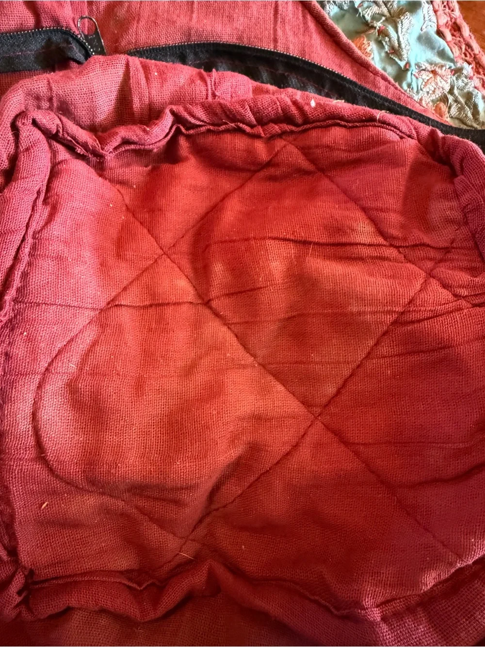 Embroidered Patchwork Hobo Bag in Teal, Pink and Gold